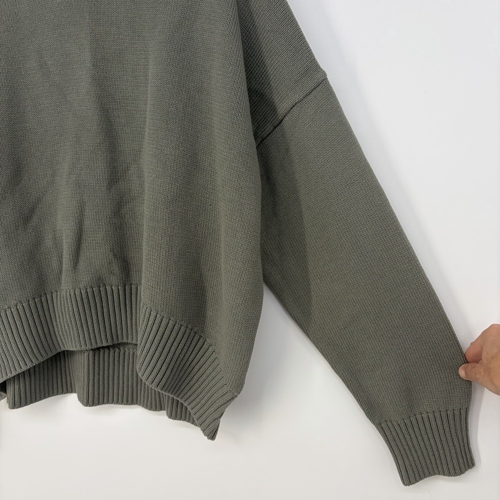 Quince Boyfriend Crew Neck Sweater Womens Large Green Olive 100% Organic Cotton - Picture 3 of 8